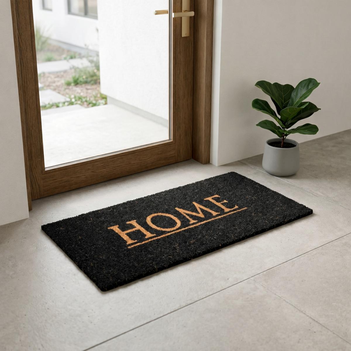 Paillasson motif texte graphique, tissé en relief, SOBRE