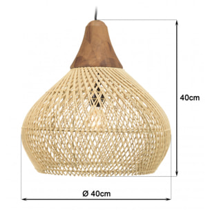 ALIDA - Suspension 'cloche' 40x40cm rotin couleur naturelle et teck