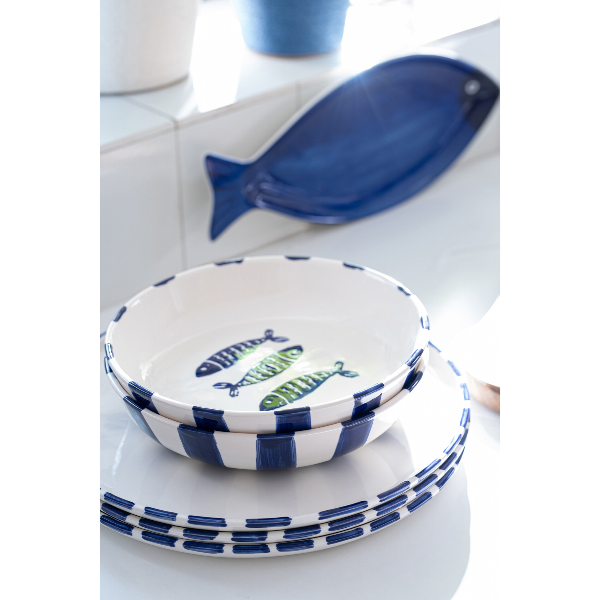 J-Line Assiette Poisson - céramique - bleu foncé