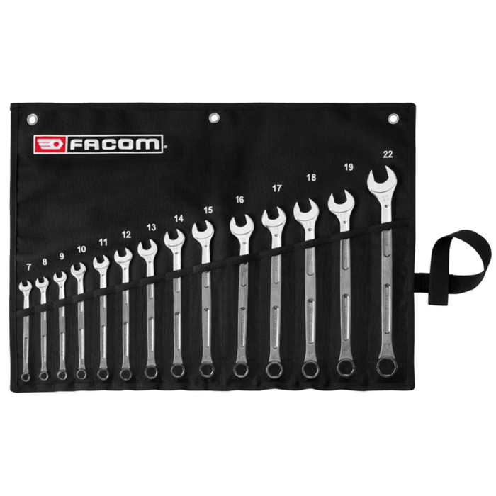 Jeu de 10 clés mixtes longues OVG GRIP 441 - 7 à 22 mm en trousse textile - FACOM - 441.JV14GRPPB