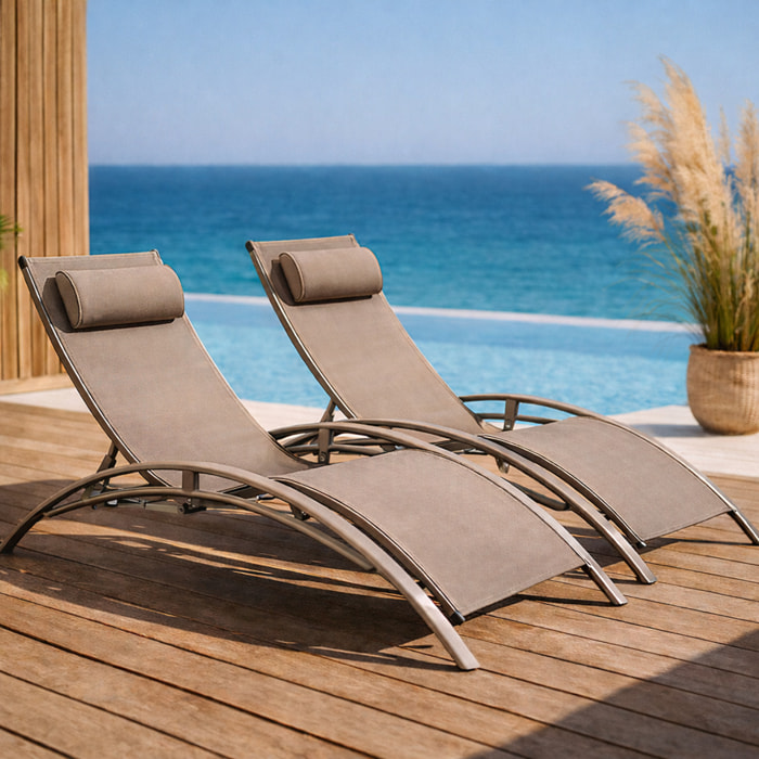 VERGARA Transat ajustable et empilable avec pieds en acier capuccino