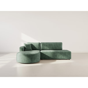 Miro - Canapé d'angle gauche 4 places convertible avec coffre en velours texturé - Vert