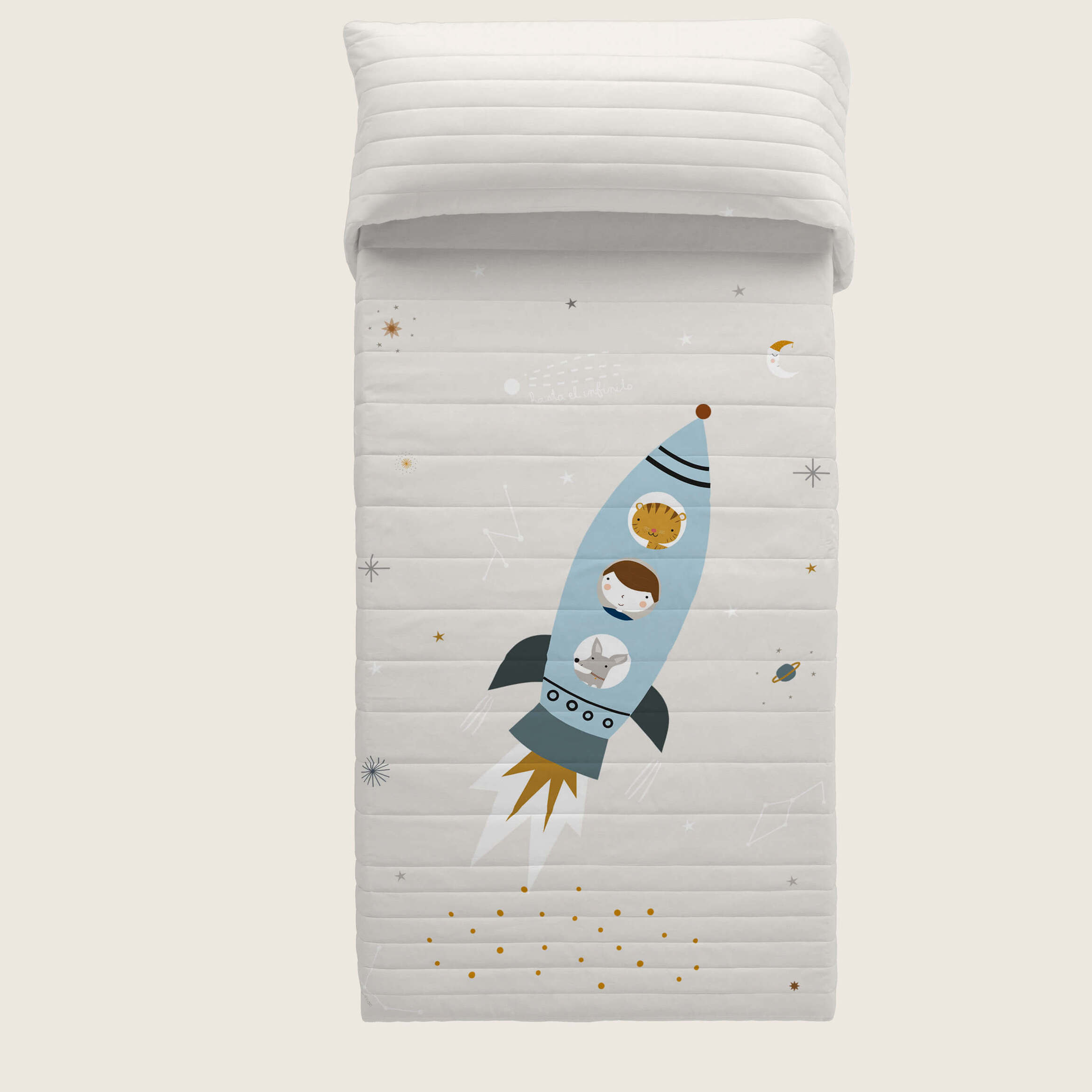 Colcha Bouti Estampada - Reversible - Infantil - 100% Algodón - Cuna - Viaje Espacial