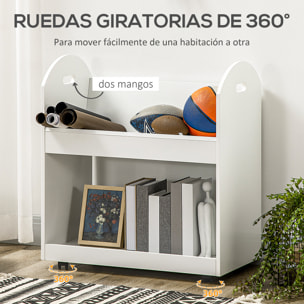 HOMCOM Estantería Librería con Ruedas Estantería para Libros con 2 Estantes de Almacenamiento y 2 Asas para Salón Cocina Estudio Estilo Moderno 71x40x78 cm Blanco