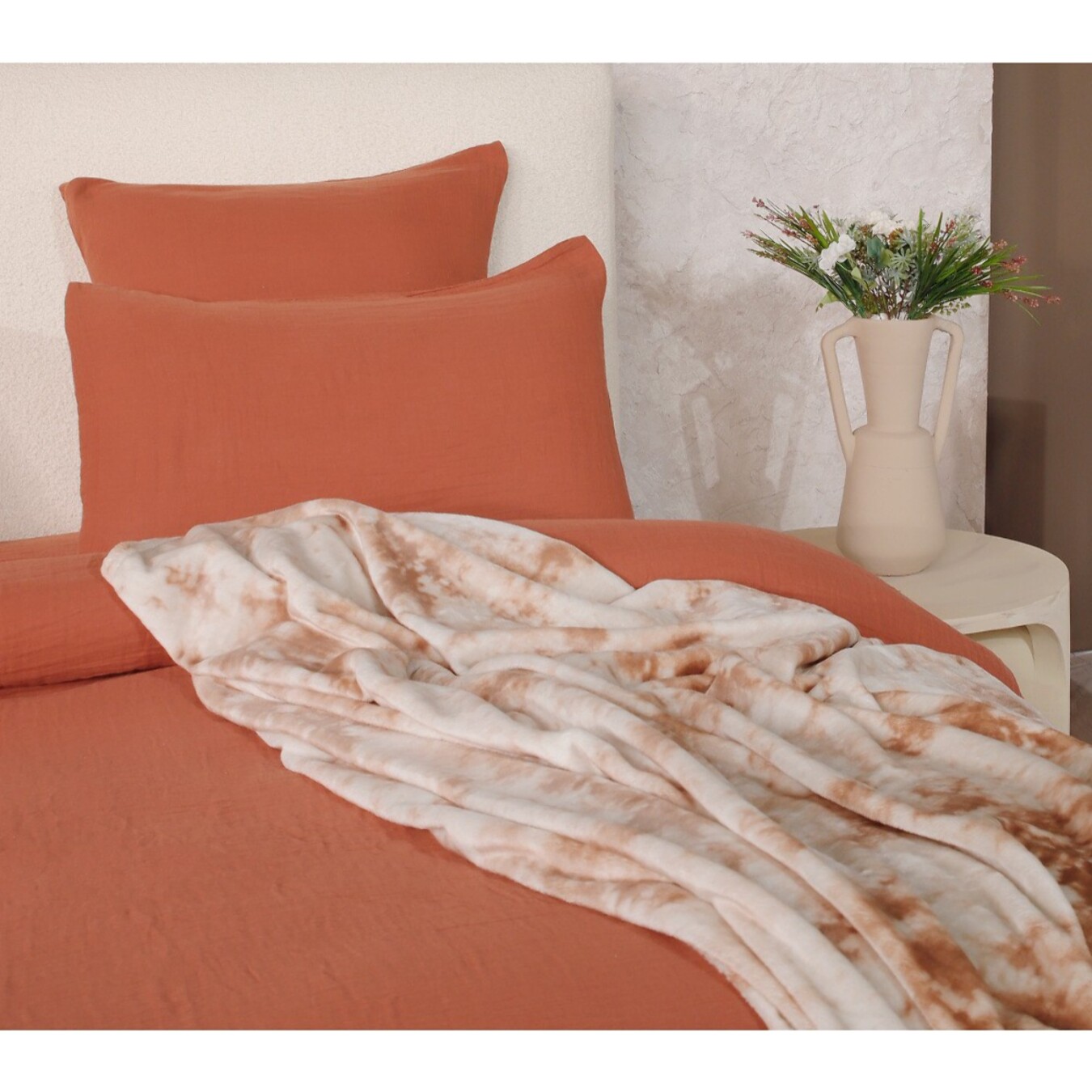 Drap housse coton safran mineral