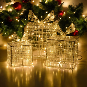 juego de 3 cajas de regalo luminosas con 90 micro leds blancas cálidas