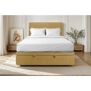 Lit avec sommier et tête de lit lisse - Toile nattée au style contemporain - Adapté à tous les matelas, montage rapide - Design épuré - Hauteur Totale : 39 cm