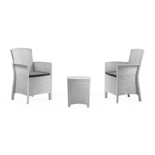 Set salotto da esterno Jupiter, Set da giardino con cuscini, Salottino indoor e outdoor effetto rattan, 100% Made in Italy, Bianco