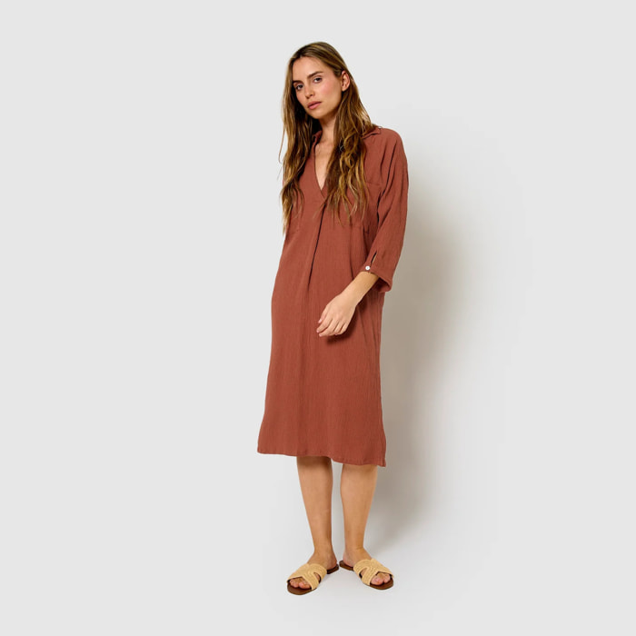 Vestido midi algodón lino rosette