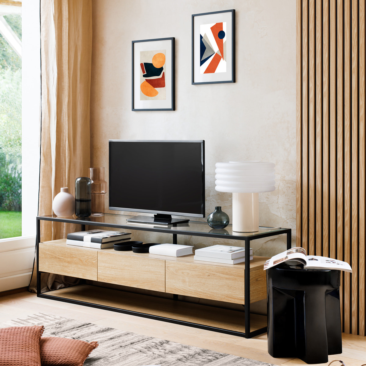 Panneau décoratif mural Colva beige fond noir 240x60cm