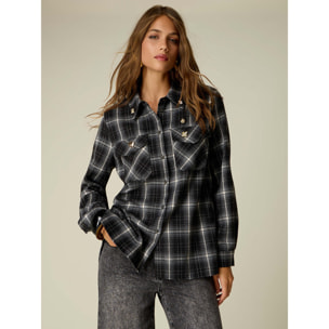 Oltre - Camicia in flanella con pins gioiello - Nero