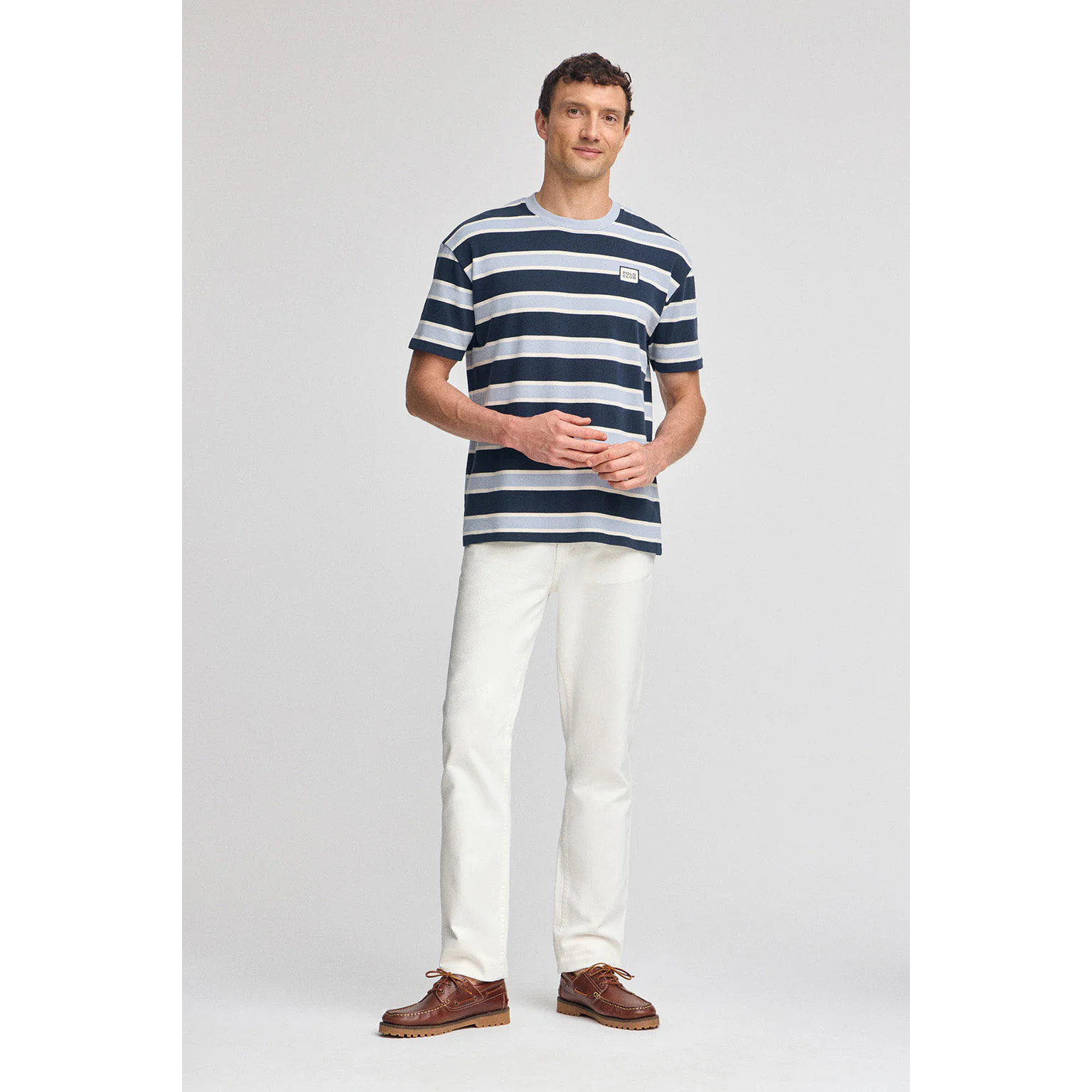 Camiseta azul de rayas con logo engomado Polo Club