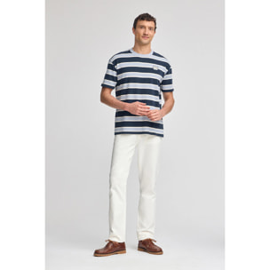 Camiseta azul de rayas con logo engomado Polo Club