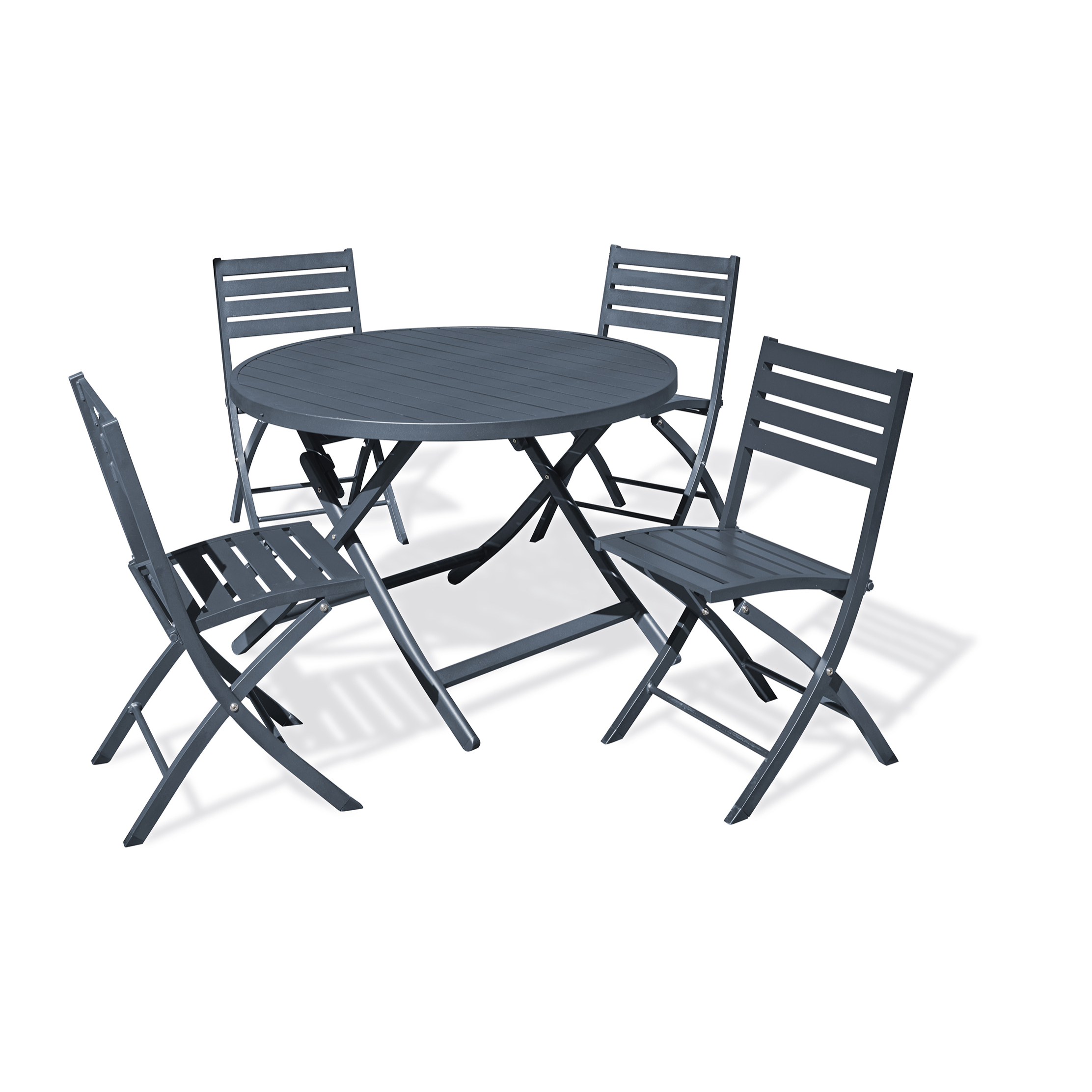 MARIUS - Ensemble repas de jardin 4 places en aluminium gris anthracite