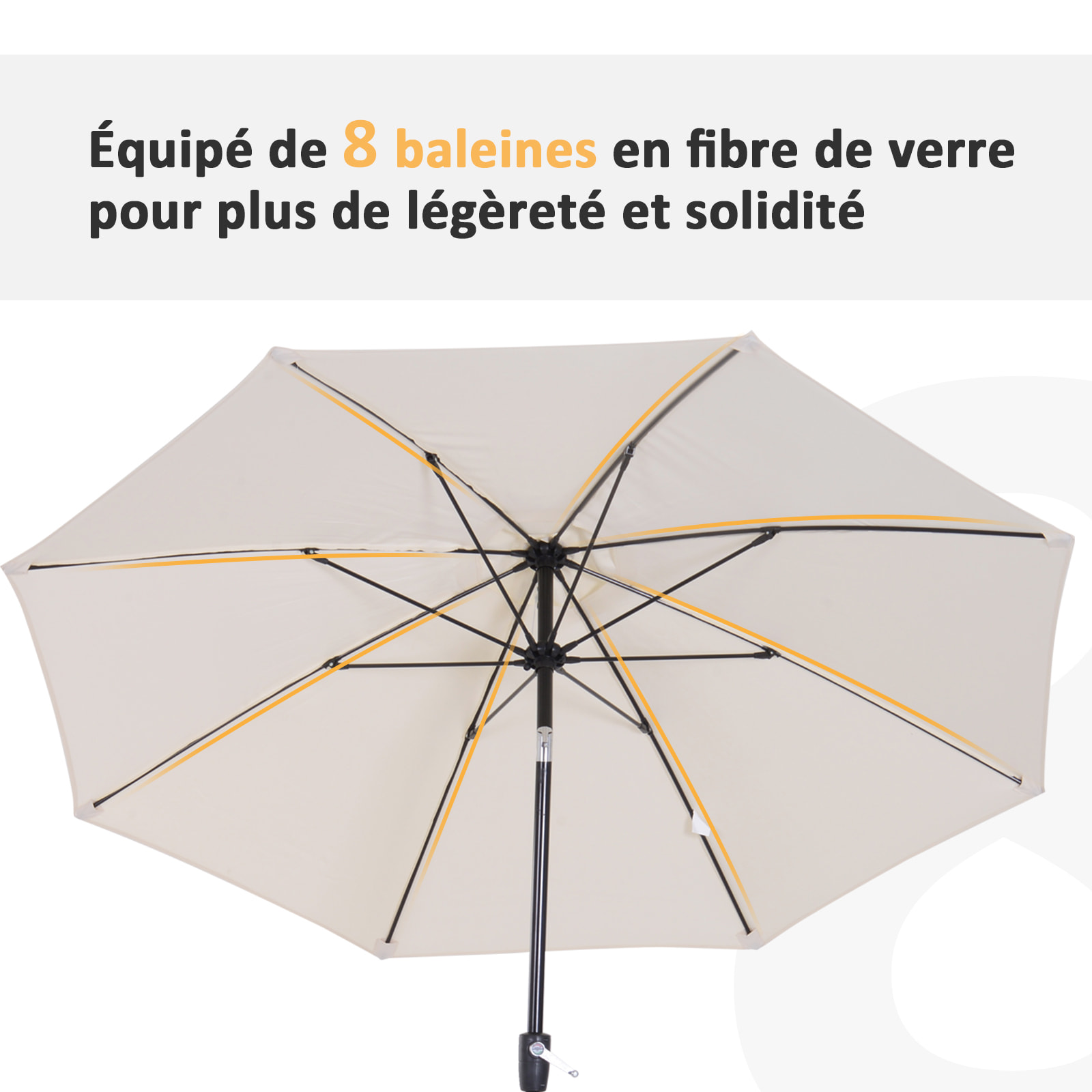 Parasol inclinable aluminium fibre de verre polyester diamètre 2,65 m coloris crème