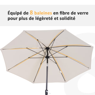 Parasol inclinable aluminium fibre de verre polyester diamètre 2,65 m coloris crème