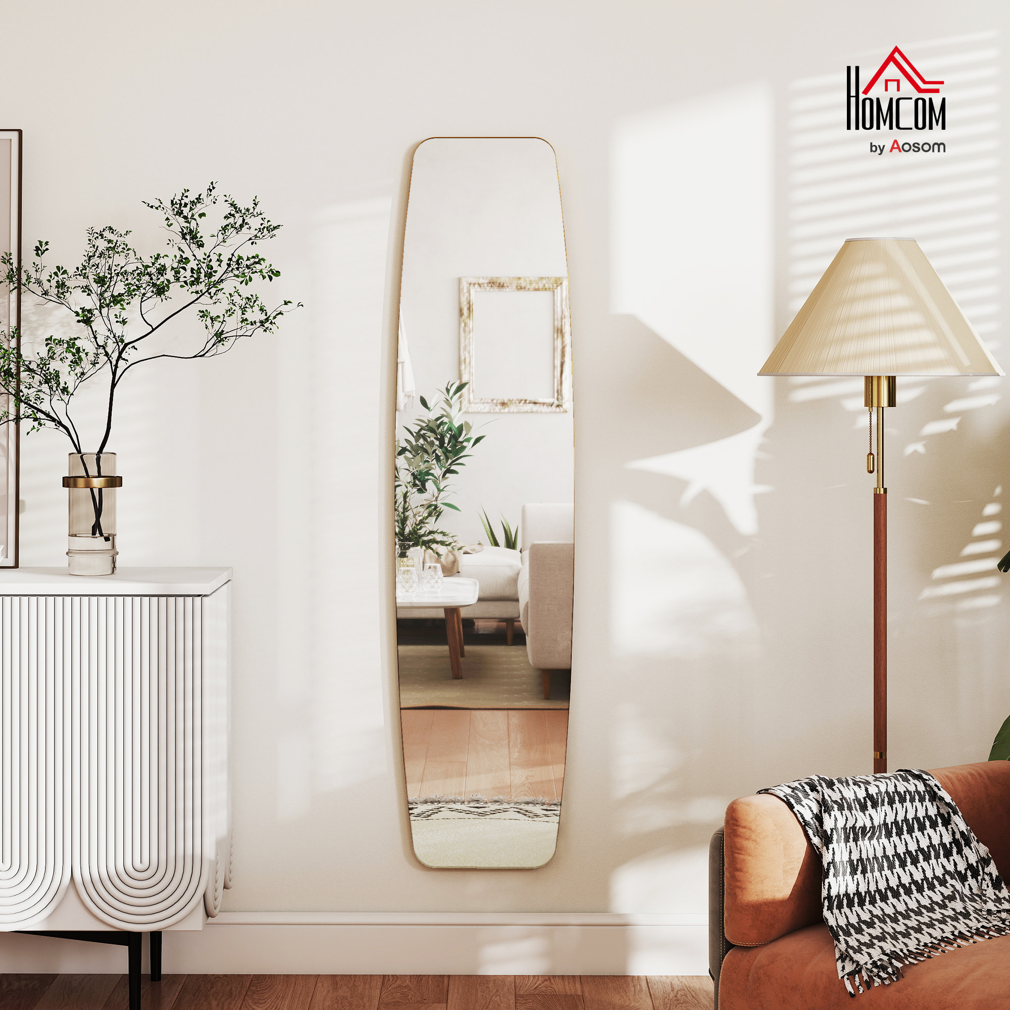 Grand miroir mural ovale design pleine longueur L.40 x H.160 cm cadre métal doré