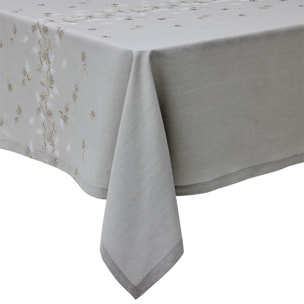 Nappe brodée en lin, Made in France, RAMAGE , Gris Argent