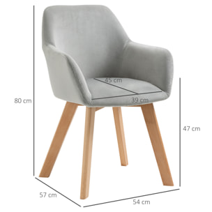 Chaises de visiteur design scandinave - lot de 2 chaises - pieds bois hévéa - assise dossier accoudoirs velours gris