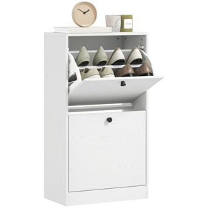 Mueble Zapatero Estrecho Zapatero Entrada Recibidor con 2 Cajones Abatibles y Estantes Ajustables para 8 Pares de Zapatos Armario para Zapato para Pasillo 47x26x85 cm Blanco