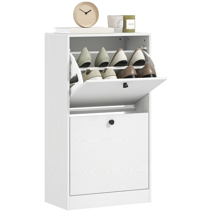 Mueble Zapatero Estrecho Zapatero Entrada Recibidor con 2 Cajones Abatibles y Estantes Ajustables para 8 Pares de Zapatos Armario para Zapato para Pasillo 47x26x85 cm Blanco