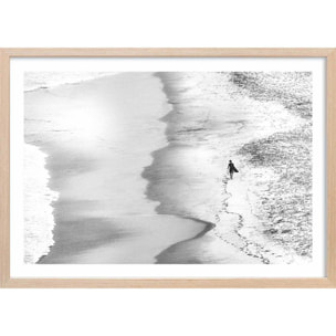 Poster beach surf Affiche + cadre en bois - Chêne