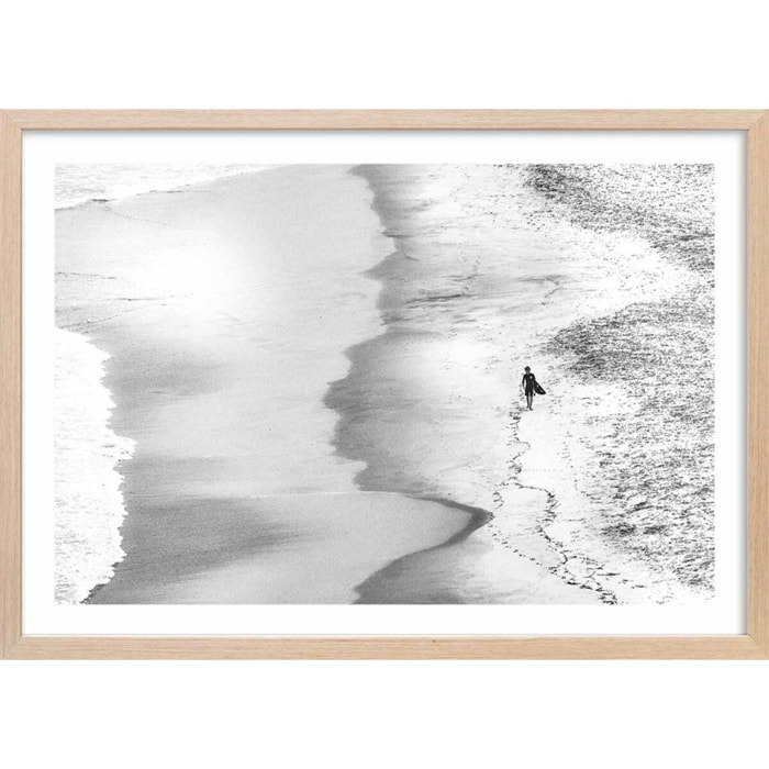 Poster beach surf Affiche + cadre en bois - Chêne