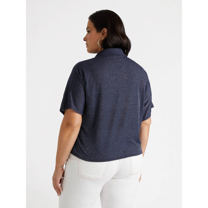 Fiorella Rubino - Camisa boxy de lúrex - Azul