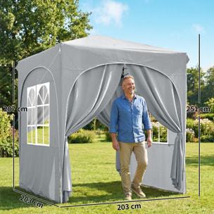 Tonnelle barnum pliable pop-up 2 x 2 m hauteur réglable gris clair