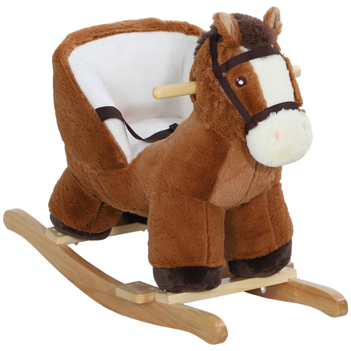 Caballo Balancín para Niños de 18-36 Mesas Caballo de Juguete con Sonido Asas Cinturón de Seguridad y Base de Madera Carga 25 kg 68x33x45 cm Marrón