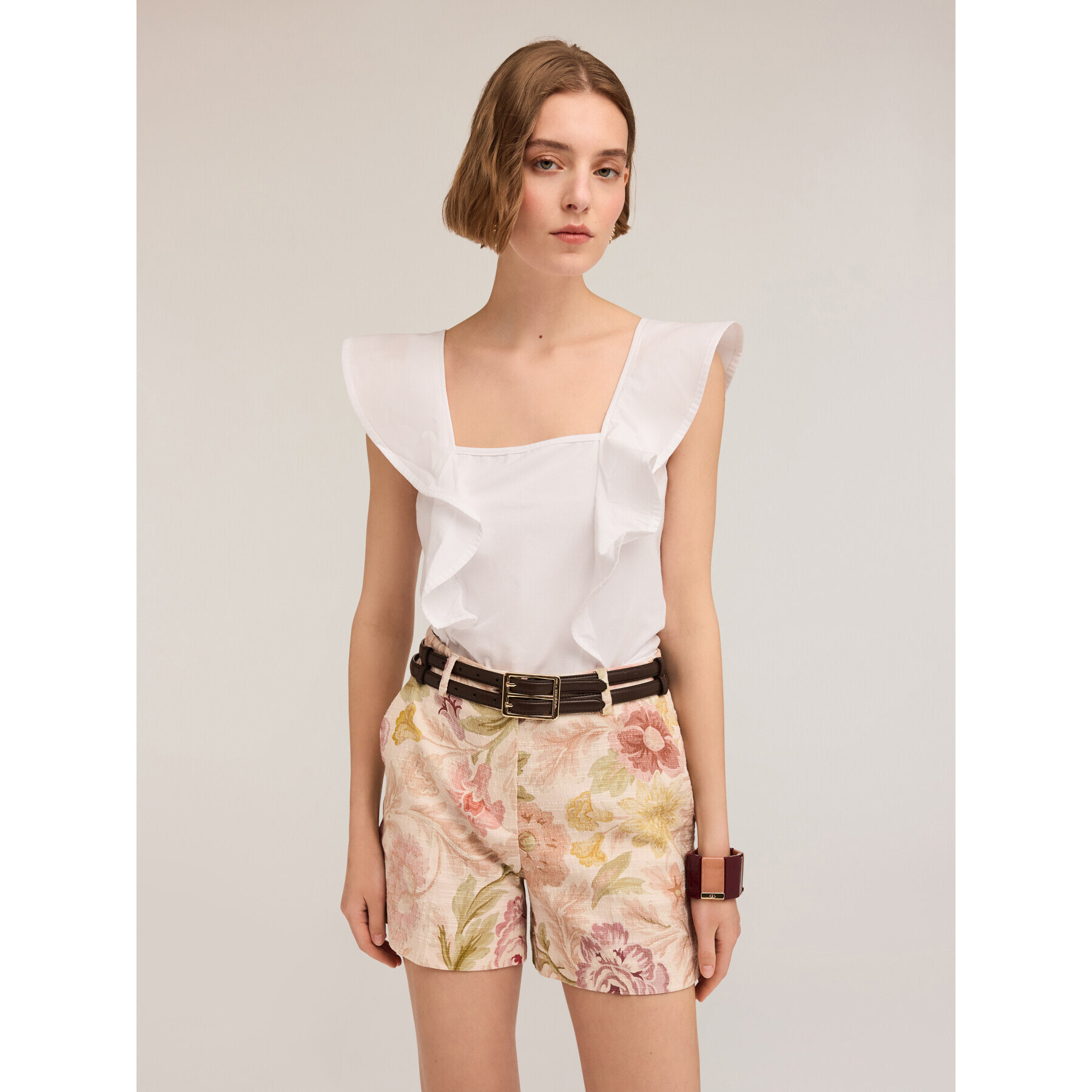 Motivi - Top de jersey con volantes - Blanco