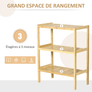 Etagère de rangement 3 niveaux sur pied - étagères à lattes - dim. 62L x 33l x 80H cm - bois de bambou