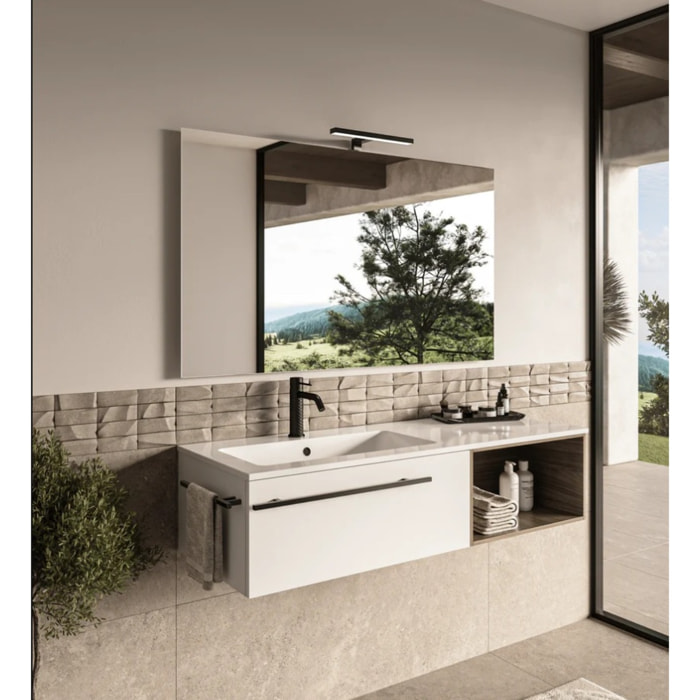 MOBILE DA BAGNO RIFLESSO 120 BIANCO LUCE E ROVERE NATURALE- 6 PEZZI