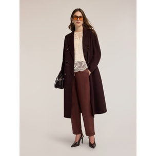 Motivi - Cappotto cinturato doppiopetto in double misto lana - Marrone