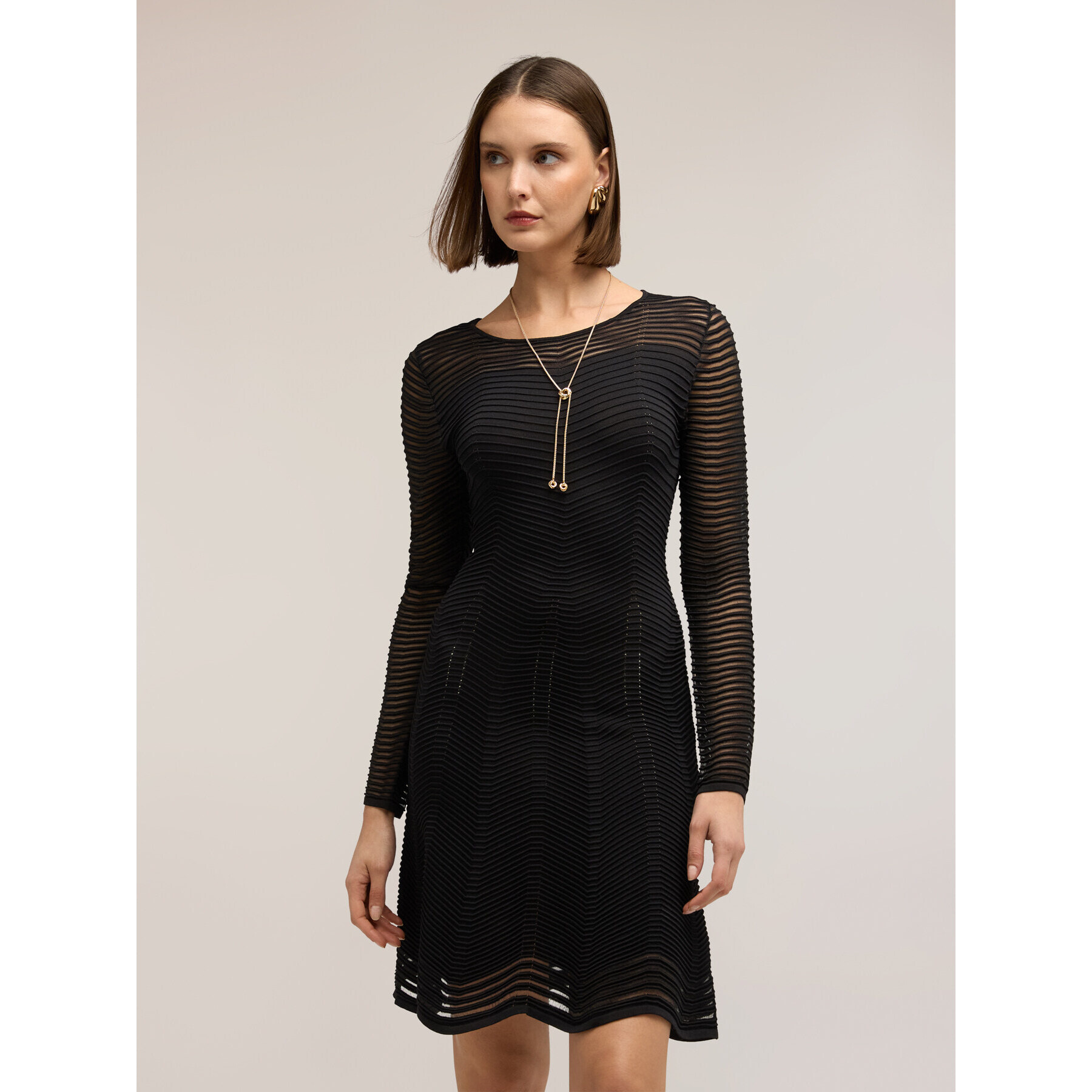 Motivi - Vestido evasé de punto calado - Negro