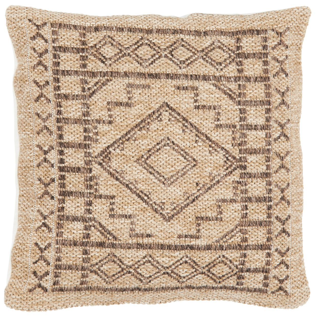 NATURE - Housse de coussin aztèque marron aspect jute 50x50