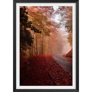 Affiche nature explosion automnale Affiche + cadre en bois - Noir