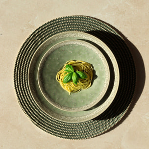 Lot de 6 sets de table rond en papier et coton vert 36cm
