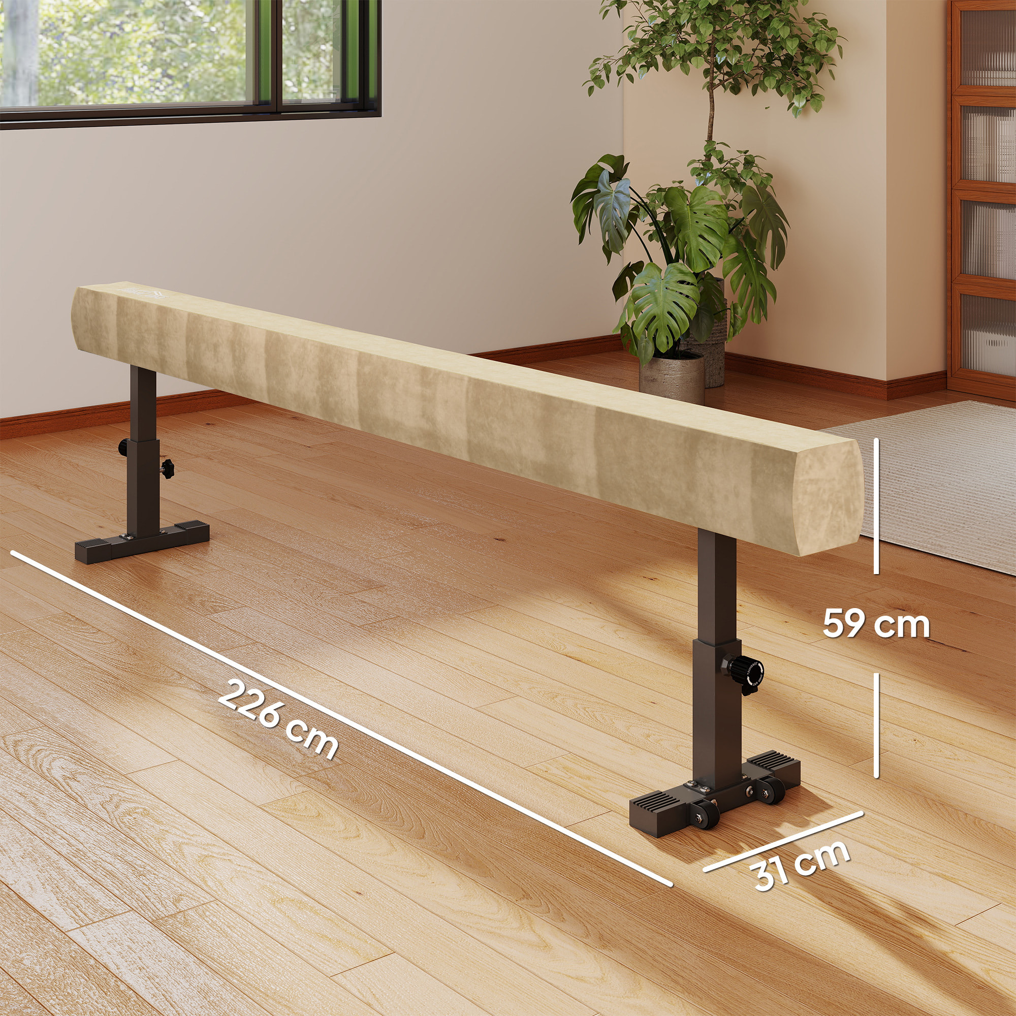 Poutre de gymnastique hauteur réglable pieds antidérapants 226 x 31 x 44/51/59H cm