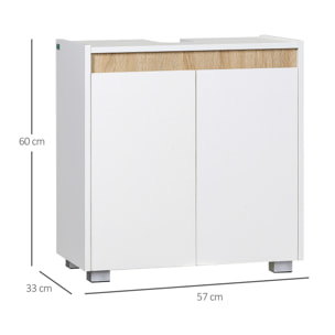 kleankin Mueble para Debajo del Lavabo Armario de Suelo para Baño Armario Bajo con 2 Puertas y Almacenamiento Interior Antivuelco 57x33x60 cm Blanco