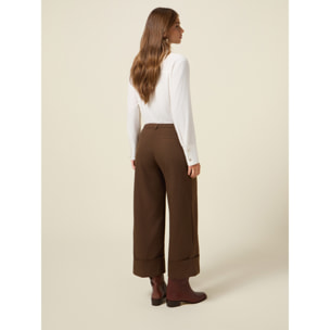 Oltre - Pantaloni cropped micro pied de poule - Marrone