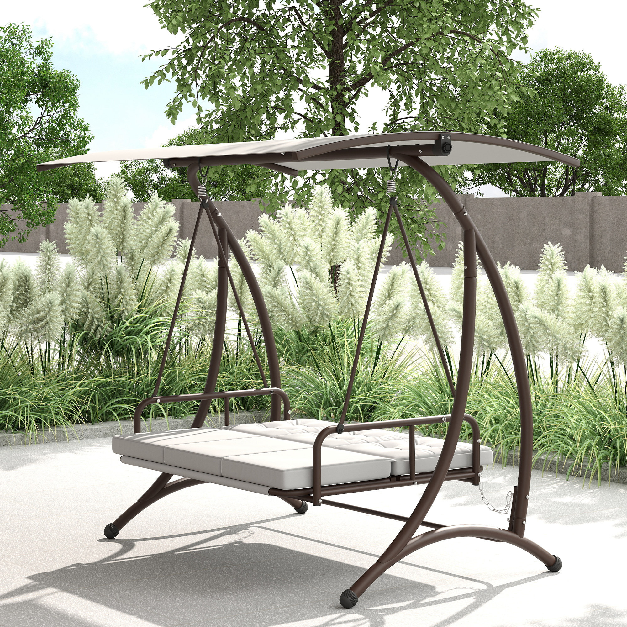 Columpio de Jardín Exterior de 3 Plazas Balancín de Jardín Exterior Convertible en Cama con Toldo Ajustable Protección UPF30+ y Cojines Carga 330 kg 200x120x175 cm Gris Claro