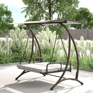 Columpio de Jardín Exterior de 3 Plazas Balancín de Jardín Exterior Convertible en Cama con Toldo Ajustable Protección UPF30+ y Cojines Carga 330 kg 200x120x175 cm Gris Claro