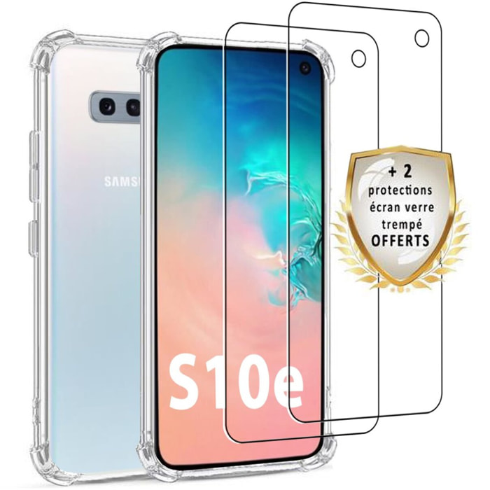 Coque Samsung Galaxy S10e Antichoc Silicone + 2 Vitres en verre trempé Protection écran