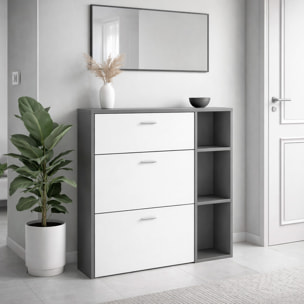 Scarpiera Mobile Portascarpe Salvaspazio Ingresso Con 2 Ribalte Doppia Profondità 1 Cassetto 3 Vani A Giorno 90 x 101.5 x 26 Cm Bianco e Grafite