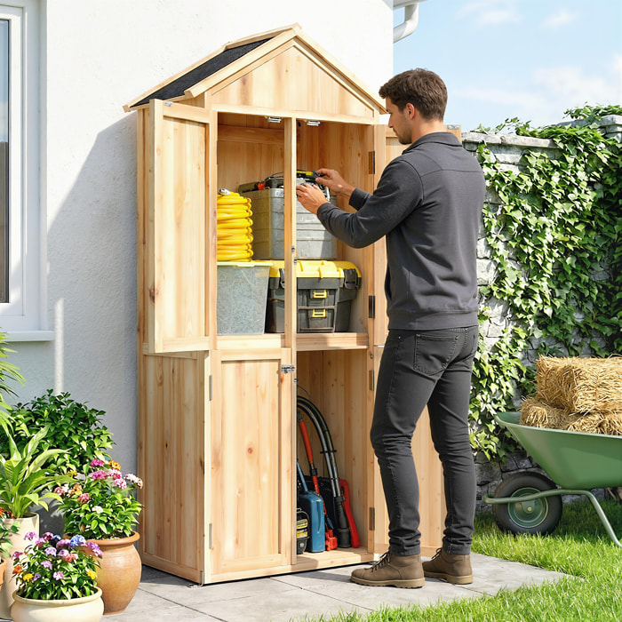 Armoire de jardin bois 4 portes 4 niv. rangement toit double pente bitumé