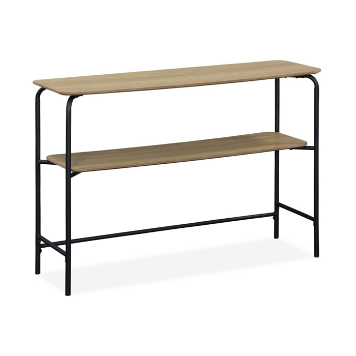 Console en décor bois structure et piètement en métal noir avec 1 étagère 110cm