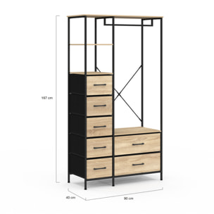Dressing Iris penderie et 7 tiroirs bois et noir
