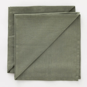 Pack de 2 serviettes 100% lin armée verte 50x50 cm