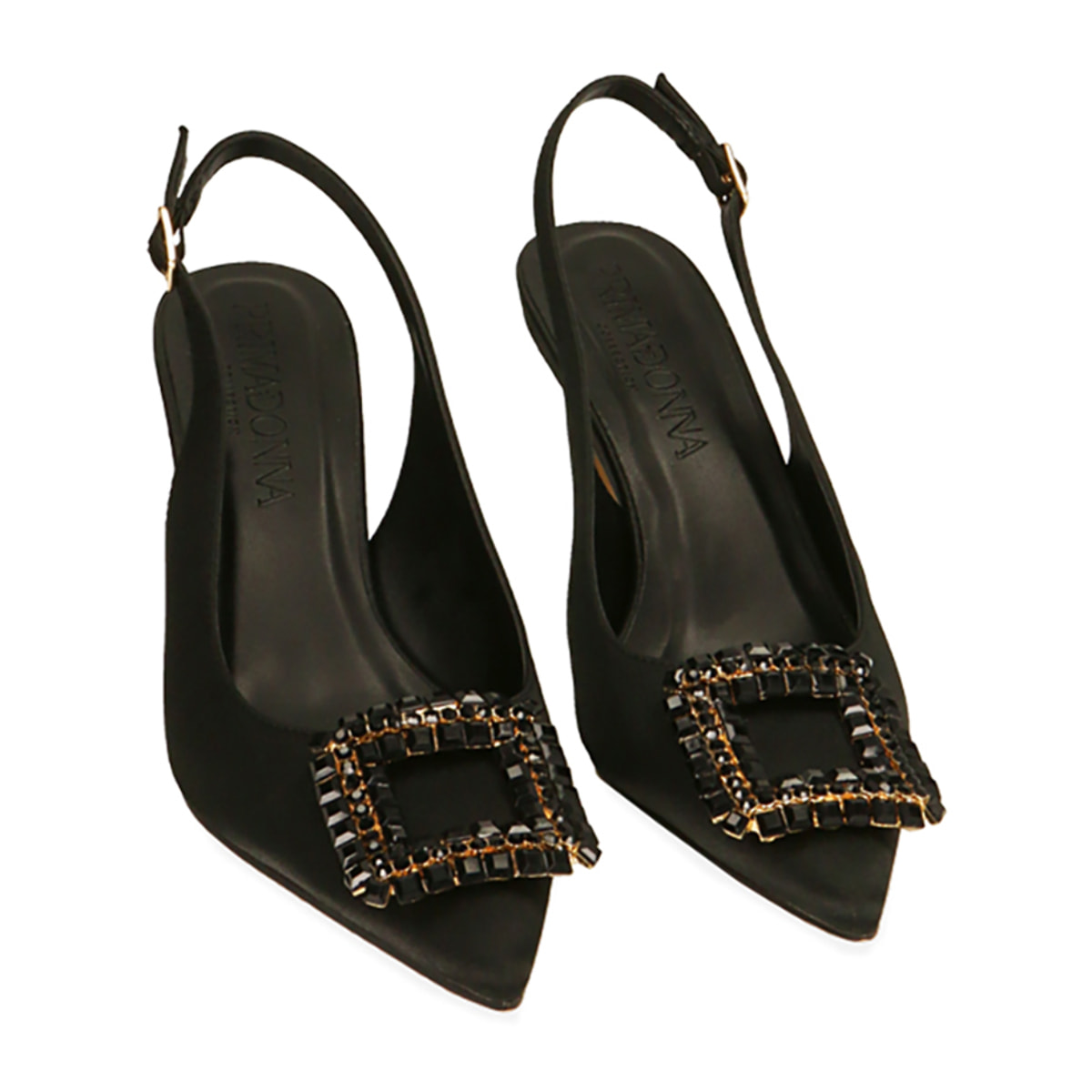 Décolleté slingback nere in raso, tacco 7,5 cm